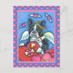 CARTES POUR FÊTES ANNUELLES CUPIDE DE TERRIER DE BOSTON BLANC, VALENTINE DE CH