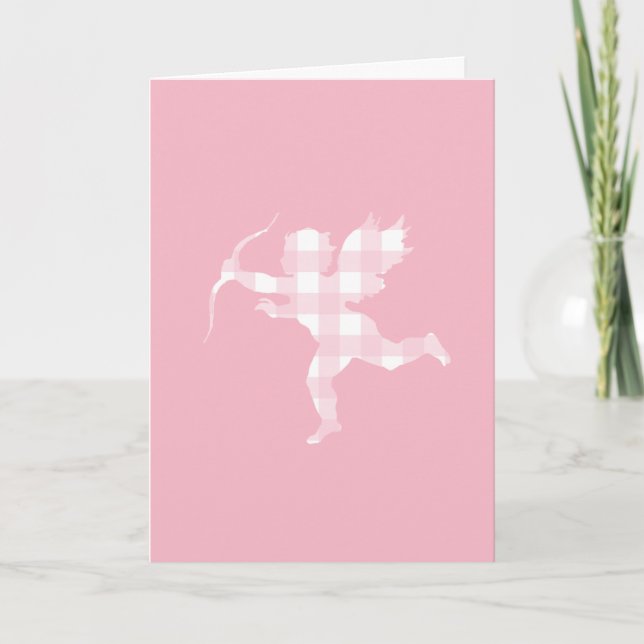 Cartes Pour Fêtes Annuelles Cupidon à carreaux rose (Devant)