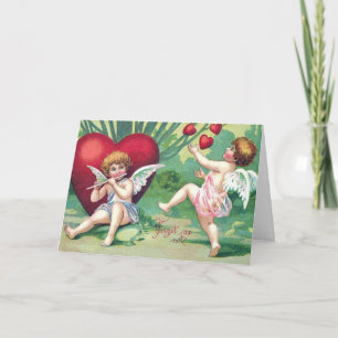 Cartes Pour Fêtes Annuelles Cupidons Joueurs Rétro Maigre Coeurs Valentin Vint