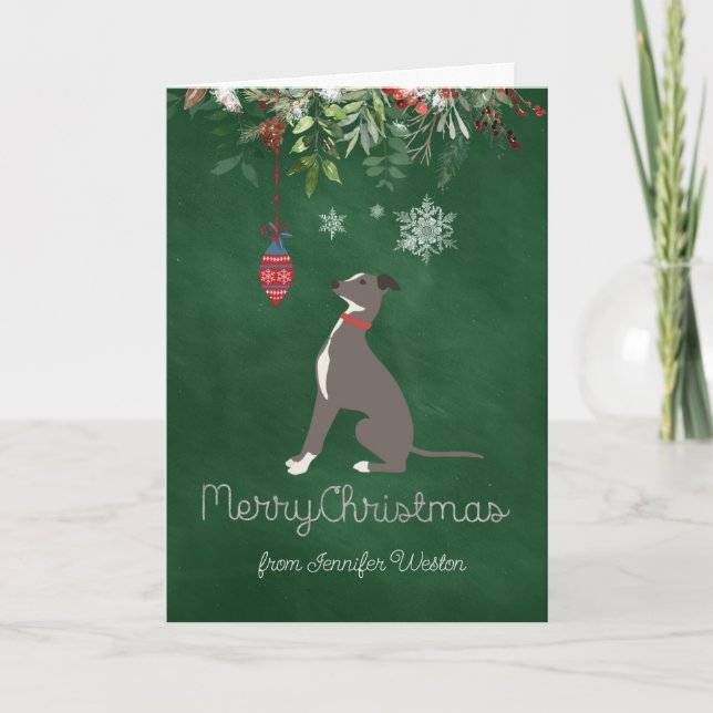 Cartes Pour Fêtes Annuelles Curieux Mariage Greyhound Puppy avec des Voeux Joy (Devant)
