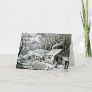 Cartes Pour Fêtes Annuelles Currier vintage et Noël de vacances de cabine de