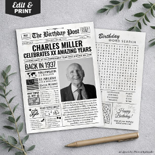 Cartes Pour Fêtes Annuelles Custom Back in 1937 Newspaper Birthday Card, Trend