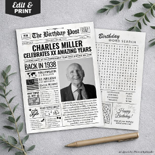 Cartes Pour Fêtes Annuelles Custom Back in 1938 Newspaper Birthday Card, Trend