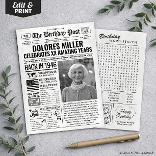 Cartes Pour Fêtes Annuelles Custom Back in 1946 Newspaper Birthday Card, Trend