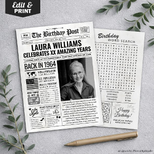 Cartes Pour Fêtes Annuelles Custom Back in 1964 Newspaper Birthday Card, Trend