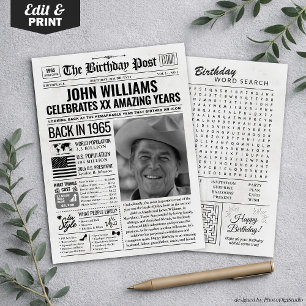 Cartes Pour Fêtes Annuelles Custom Back in 1965 Newspaper Birthday Card, Trend