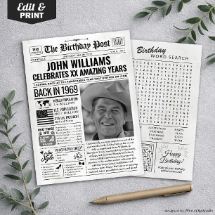 Cartes Pour Fêtes Annuelles Custom Back in 1969 Newspaper Birthday Card, Trend