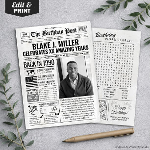 Cartes Pour Fêtes Annuelles Custom Back in 1990 Newspaper Birthday Card, Trend