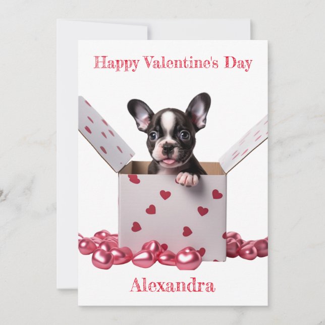 Cartes Pour Fêtes Annuelles Custom Boston Terrier Box Pink Hearts Valentine (Devant)