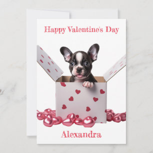 Cartes Pour Fêtes Annuelles Custom Boston Terrier Box Pink Hearts Valentine