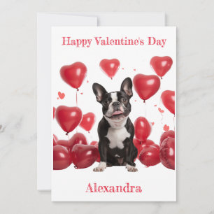 Cartes Pour Fêtes Annuelles Custom Boston Terrier Red Hearts Balloon Valentine