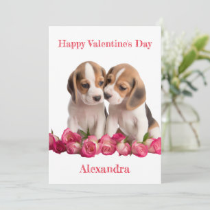 Cartes Pour Fêtes Annuelles Custom Deux Beagles avec Rose Pétales Valentine