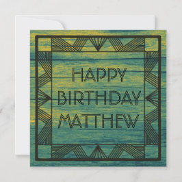 Cartes Pour Fêtes Annuelles Custom Green Turquoise bois Manly Moderne Chic Ann
