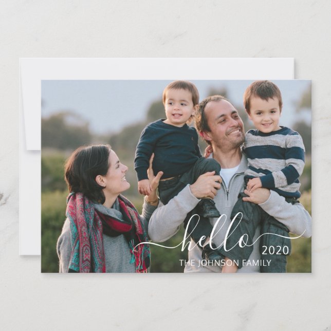 Cartes Pour Fêtes Annuelles Custom Hello 2 Photo Message Script Bonne année (Devant)