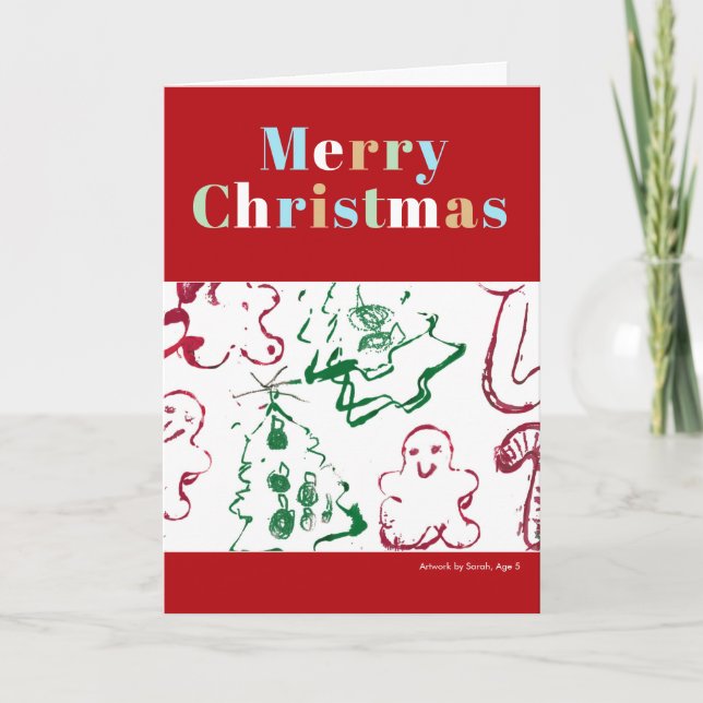 Cartes Pour Fêtes Annuelles Custom Kid Christmas Art Joyeux Noël Photo (Devant)