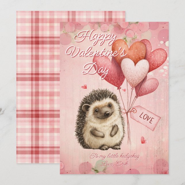 Cartes Pour Fêtes Annuelles Custom Message Hedgehog Animal Valentines Day (Devant / Derrière)