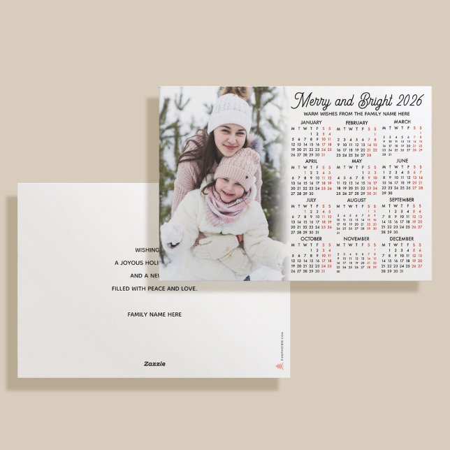 Cartes Pour Fêtes Annuelles Custom Photo Modern Holiday 2026 Calendar Card (Créateur téléchargé)