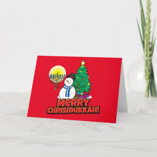 Cartes Pour Fêtes Annuelles Custom Red Merry Chrismukkah Snowman avec Menorah