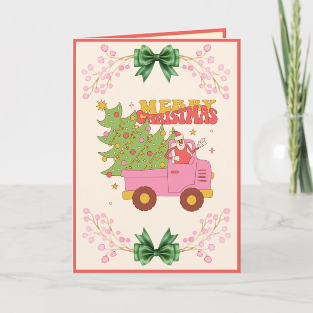 Cartes Pour Fêtes Annuelles Custom Retro Moderne Fun Pink Truck Noël (Devant)