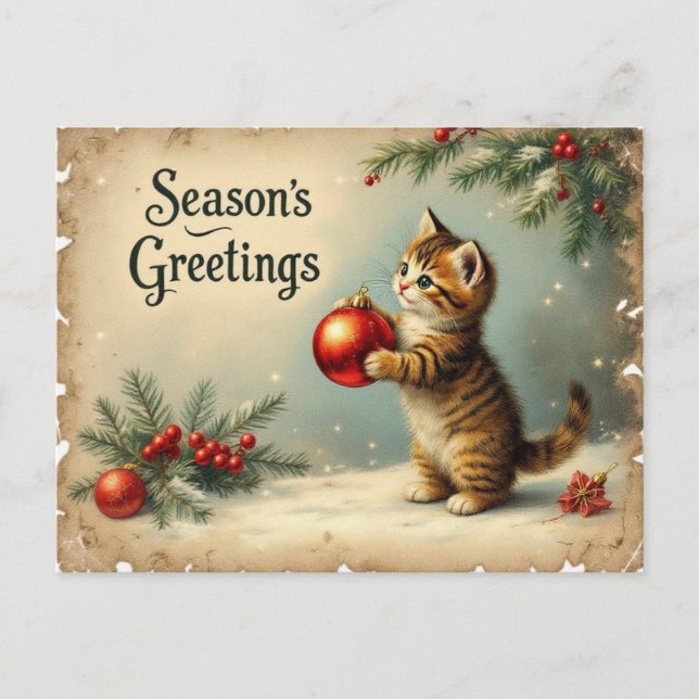 Cartes Pour Fêtes Annuelles Custom Text Season’s Greetings Kitten Postcard (Devant)