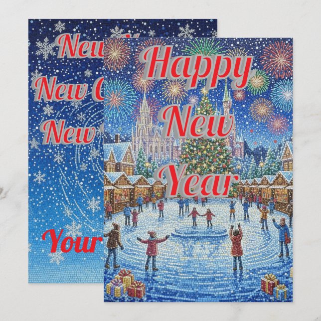 Cartes Pour Fêtes Annuelles Custom Whimsical Winter Fireworks Holiday Card (Devant / Derrière)