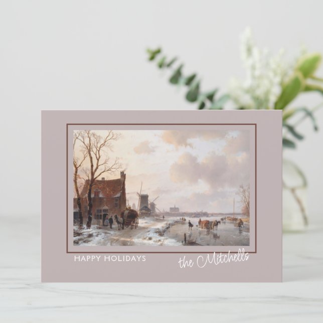 Cartes Pour Fêtes Annuelles Custom Winter Wonderland Paysage peinture d'art (Debout devant)