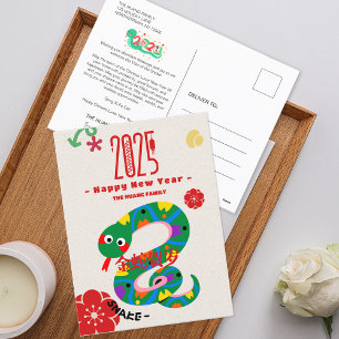 Cartes Pour Fêtes Annuelles Cute 2025 serpent de caricature Nouvel An chinois