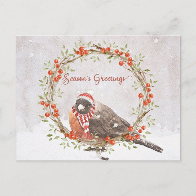 Cartes Pour Fêtes Annuelles Cute American Robin Aquarelle Noël Oiseau (Devant)