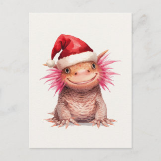 Cartes Pour Fêtes Annuelles Cute Axolotl avec chapeau de Santa Aquarelle