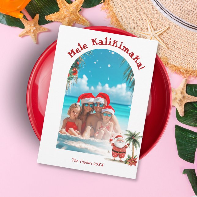 Cartes Pour Fêtes Annuelles Cute Beach Hawaii Mele Kalikimaka (Créateur téléchargé)