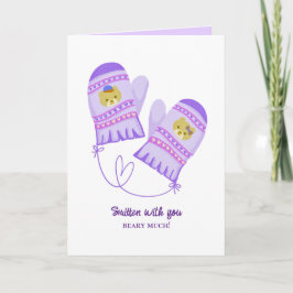 Cartes Pour Fêtes Annuelles Cute Bear Love Purple Mittens Valentine's Day Card