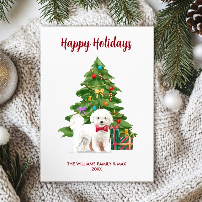 Cartes Pour Fêtes Annuelles Cute Bichon Frise Chien Famille Noël (Créateur téléchargé)