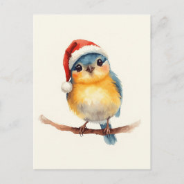 Cartes Pour Fêtes Annuelles Cute Bird in Santa Hat Watercolor Xmas