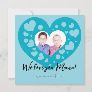 Cartes Pour Fêtes Annuelles Cute Blue coeurs photo Nous t'aimons maman