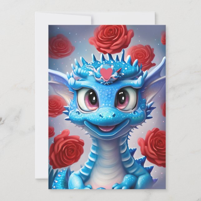 Cartes Pour Fêtes Annuelles Cute Blue Valentine Love Dragon (Devant)
