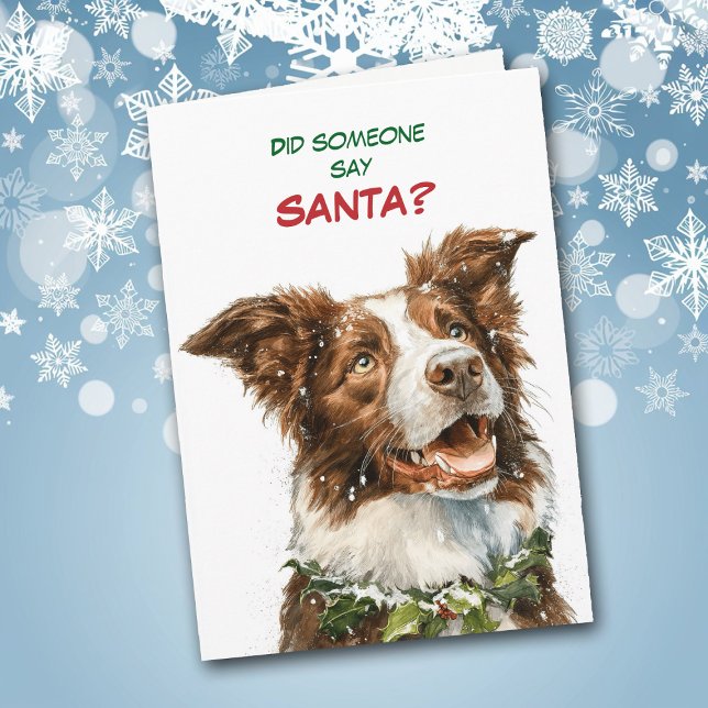 Cartes Pour Fêtes Annuelles Cute Border Collie Looks for Santa (Créateur téléchargé)