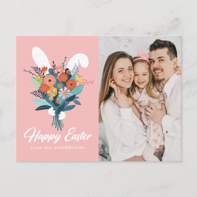 Cartes Pour Fêtes Annuelles Cute Bunny Bouquet Pâques (Devant)