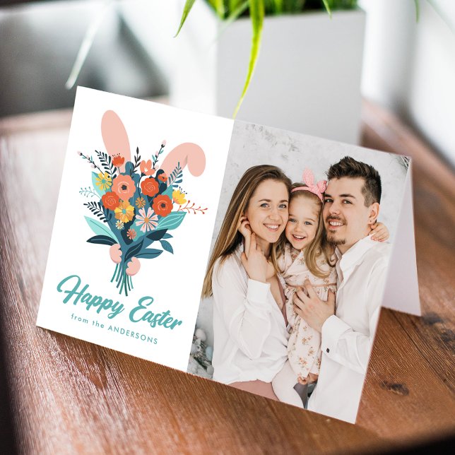 Cartes Pour Fêtes Annuelles Cute Bunny Bouquet Pâques (Créateur téléchargé)