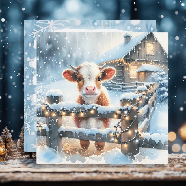 Cartes Pour Fêtes Annuelles Cute Calf Personnalisé Agriculture Thème Noël (Créateur téléchargé)