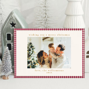 Cartes Pour Fêtes Annuelles Cute canneberge rouge Plaid Deux photos Noël