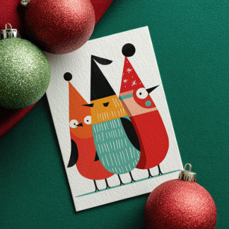 Cartes Pour Fêtes Annuelles Cute Cartoon Birds Retro Merry Christmas Photo