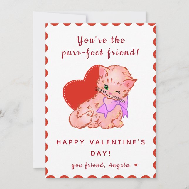 Cartes Pour Fêtes Annuelles Cute Cat Kids Girl Classroom Friend Valentines Day (Devant)