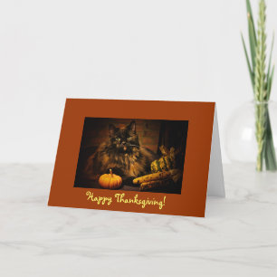 Cartes Pour Fêtes Annuelles Cute Chat Avec Citrouille - Thanksgiving !