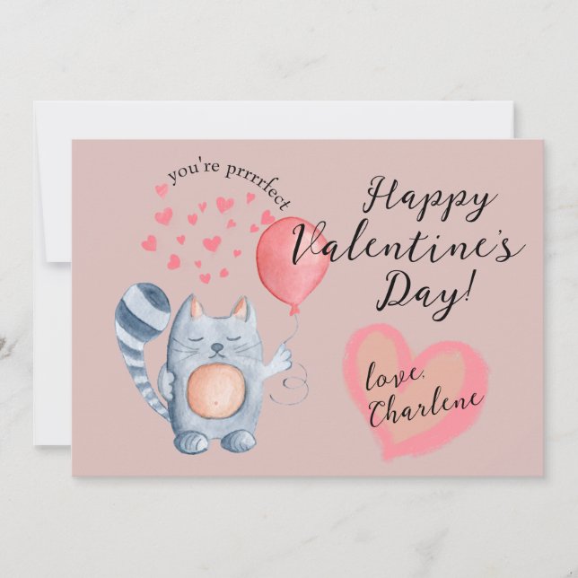 Cartes Pour Fêtes Annuelles Cute Chat et Balloon Saint Valentin (Devant)