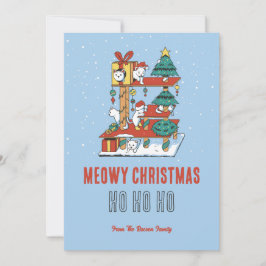 Cartes Pour Fêtes Annuelles Cute Chat Kitty Tree Neige hiver Meowo Noël