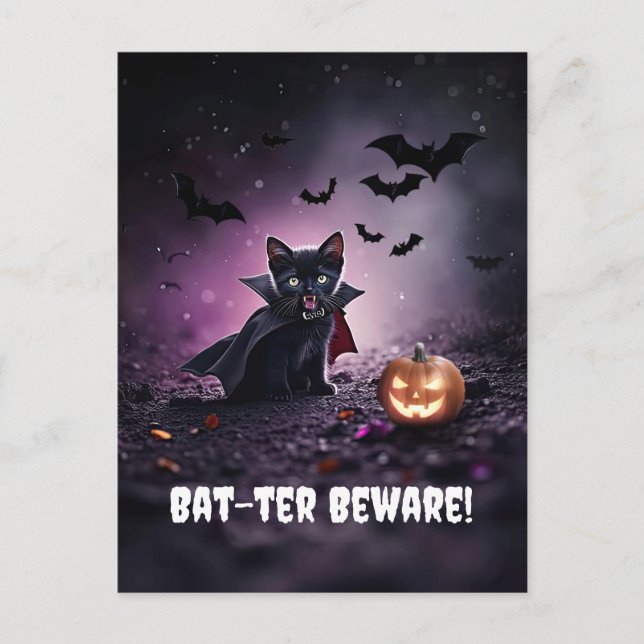 Cartes Pour Fêtes Annuelles Cute Chat Noir Vampire Halloween (Devant)
