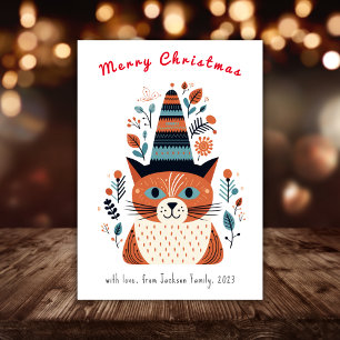 Cartes Pour Fêtes Annuelles Cute Chat Scandinave Folk Art Noël