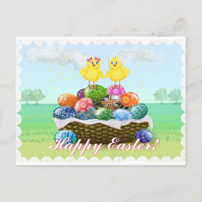 Cartes Pour Fêtes Annuelles Cute Chickens Happy Easter (Devant)
