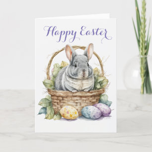 Cartes Pour Fêtes Annuelles Cute Chinchilla dans un panier Pâques