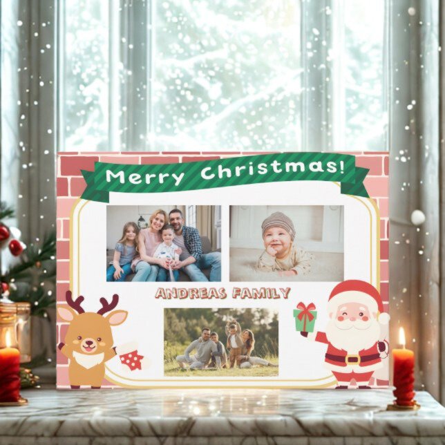 Cartes Pour Fêtes Annuelles Cute Christmas 3 Photo Collage Holiday Card 2025 (Créateur téléchargé)